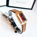  Shop Authentic Gucci G-Frame Mother of Pearl Dial Brown Leather Snakeskin Strap Watch For Women - YA147402 - Luxxuri