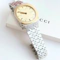 Shop Authentic Gucci 25H Quartz Gold Dial Silver Steel Strap Watch for Men - YA163405 - Luxxuri