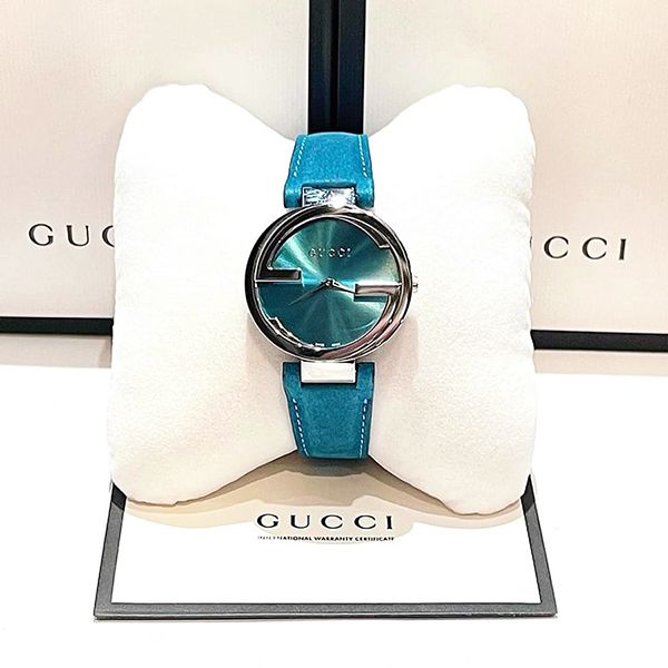  Shop Authentic Gucci Interlocking Quartz Blue Dial Blue Leather Strap Watch For Women - YA133315 - Luxxuri
