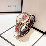  Shop Authentic Gucci G Timeless Floral Gold Dial White Leather Strap Watch For Women - YA1264084 - Luxxuri