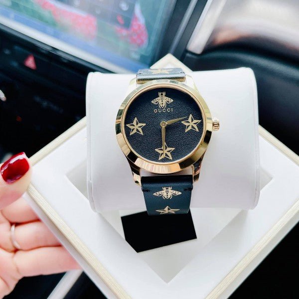  Shop Authentic Gucci G Timeless Bee Motif Black Dial Black Leather Strap Watch For Women - YA1264055 - Luxxuri