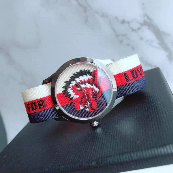  Shop Authentic Gucci G Timeless Quartz White Red Blue Dial Multicolored NATO Strap Watch For Men - YA1264059 - Luxxuri