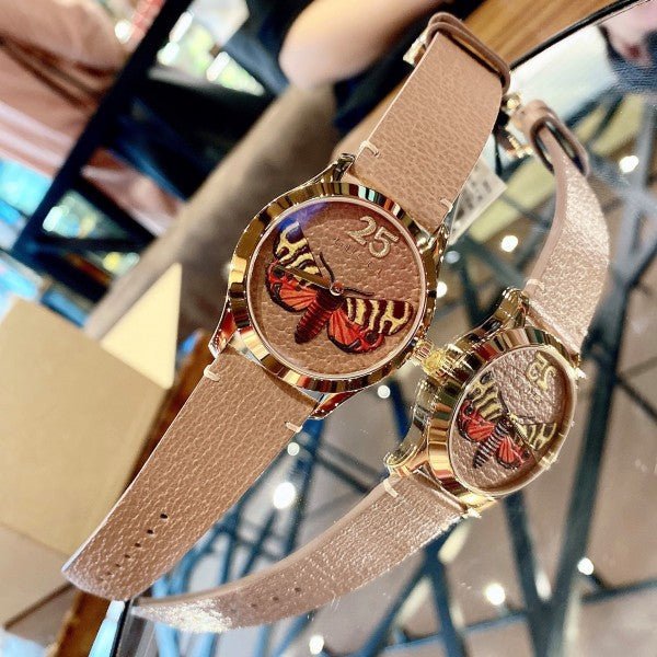  Shop Authentic Gucci G Timeless Butterfly Brown Dial Brown Leather Strap Watch For Women - YA1264063 - Luxxuri