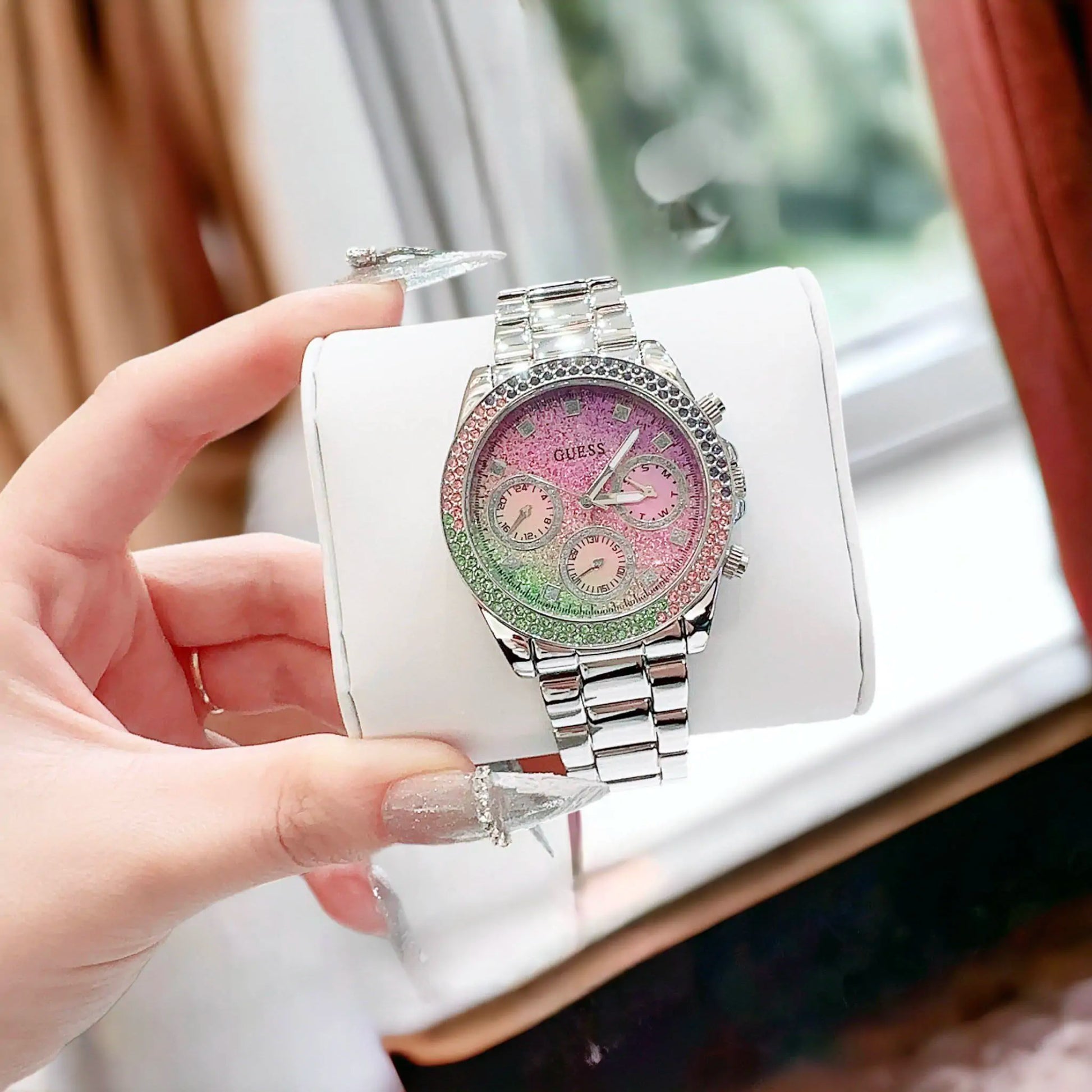  Shop Authentic Guess Sol Chronograph Crystals Multicolor Dial Silver Steel Strap Watch For Women - GW0483L1 - Luxxuri