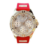  Shop Authentic Guess Frontier Diamonds Gold Dial Red Rubber Strap Watch for Women - GW0045L2 - Luxxuri