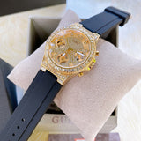 Shop Authentic Guess Moonlight Crystals Silver Dial Black Silicone Strap Watch For Women - GW0257L1 - Luxxuri