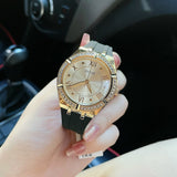  Shop Authentic Guess Cosmo Diamonds Gold Dial Black Rubber Strap Watch for Women - GW0034L1 - Luxxuri