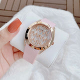 Shop Authentic Guess Clarity Gold Dial Pink Silicone Strap Watch for Women - GW0109L2 - Luxxuri