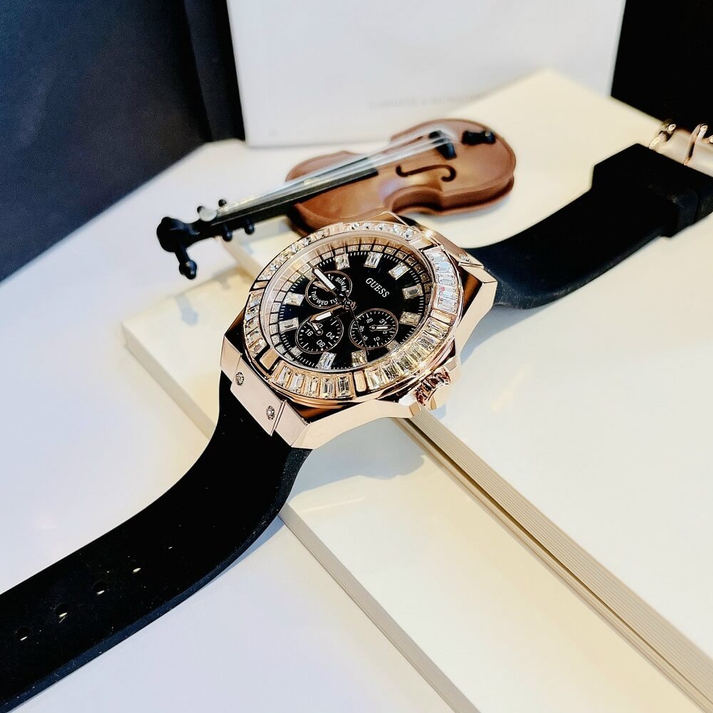  Shop Authentic Guess Venus Diamonds Black Dial Black Rubber Strap Watch for Women - GW0118L2 - Luxxuri