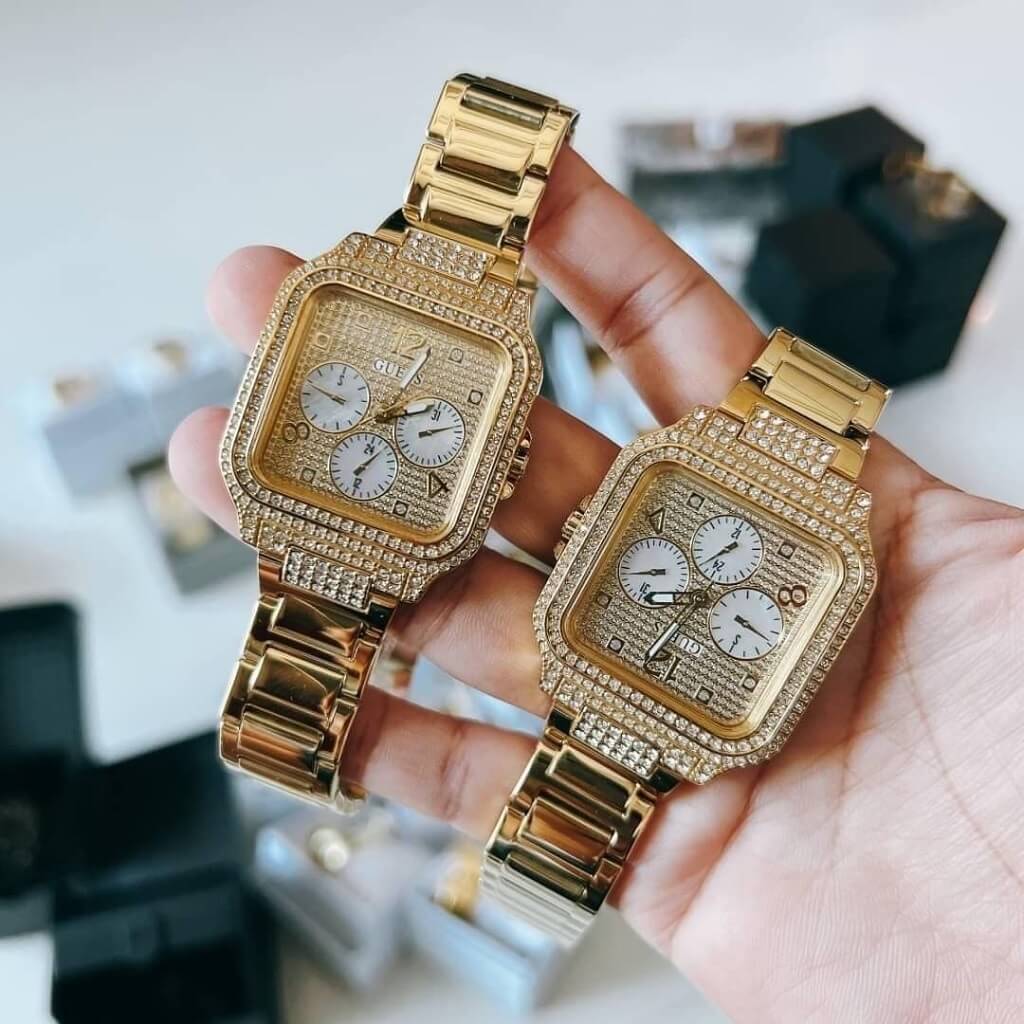  Shop Authentic Guess Deco Quartz Crystals Gold Dial Gold Steel Strap Watch For Women - GW0472L2 - Luxxuri