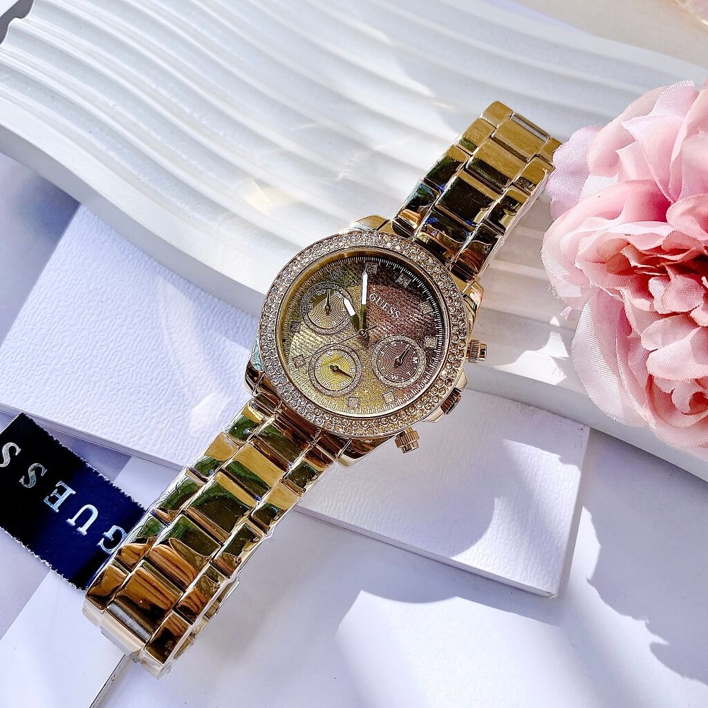  Shop Authentic Guess Sol Chronograph Gold Dial Gold Steel Strap Watch For Women - GW0483L2 - Luxxuri