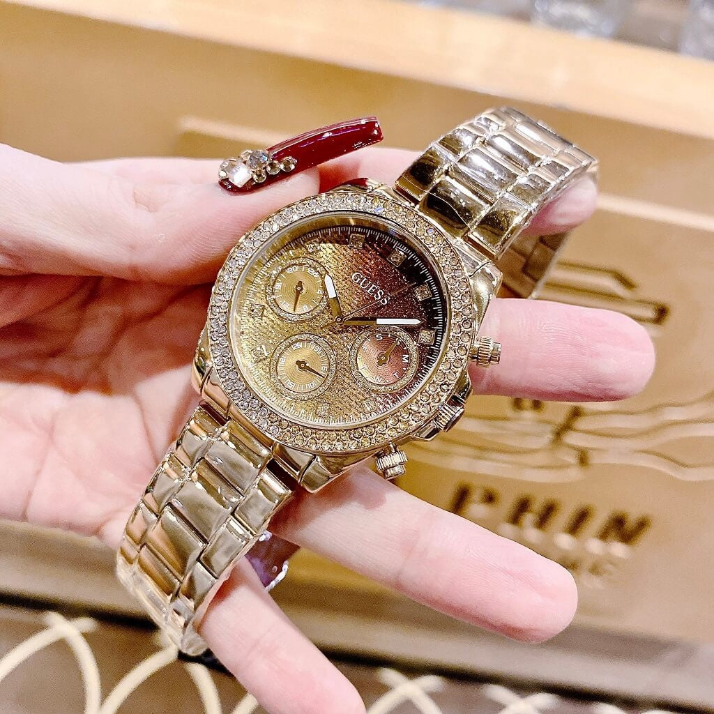  Shop Authentic Guess Sol Chronograph Gold Dial Gold Steel Strap Watch For Women - GW0483L2 - Luxxuri