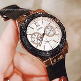  Shop Authentic Guess Limelight Quartz White Dial Black Leather Strap Watch For Women - W0775L9 - Luxxuri