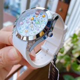  Shop Authentic Guess Wanderlust Crystals Silver Dial White Rubber Strap Watch for Women - W1059L1 - Luxxuri