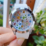  Shop Authentic Guess Wanderlust Crystals Silver Dial White Rubber Strap Watch for Women - W1059L1 - Luxxuri