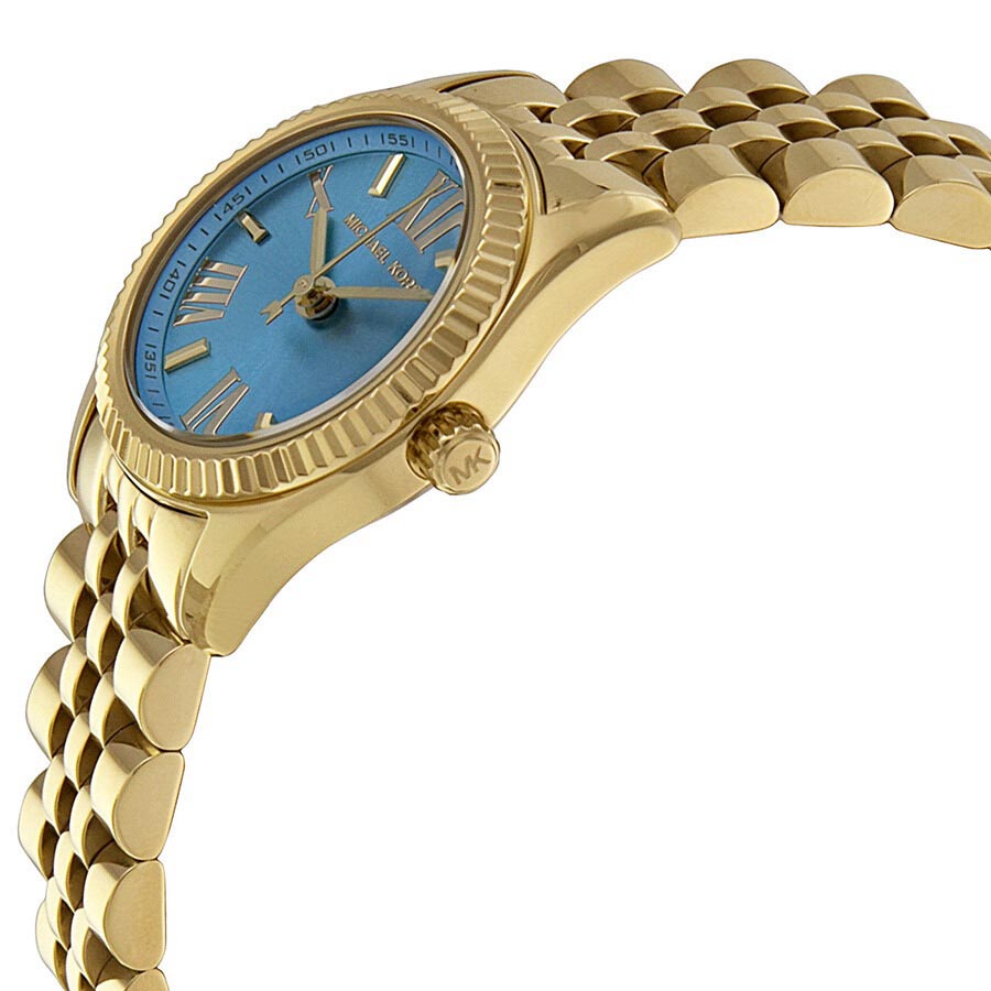 Michael Kors Lexington Quartz Blue Dial Gold Steel Strap Watch For Women - MK3271