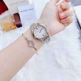  Shop Authentic Michael Kors Mindy Three Hand White Dial Two Tone Steel Strap Watch For Women - MK7077 - Luxxuri