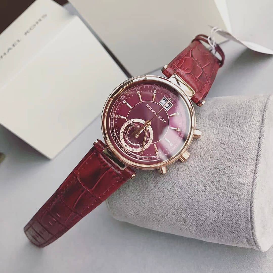  Shop Authentic Michael Kors Sawyer Maroon Dial Maroon Leather Strap Watch for Women - MK2426 - Luxxuri