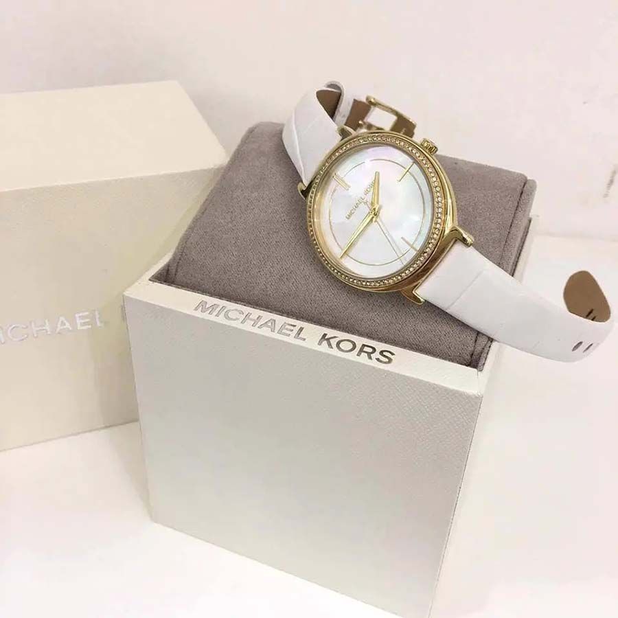  Shop Authentic Michael Kors Cinthia Mother of Pearl Dial White Leather Strap Watch for Women - MK2662 - Luxxuri