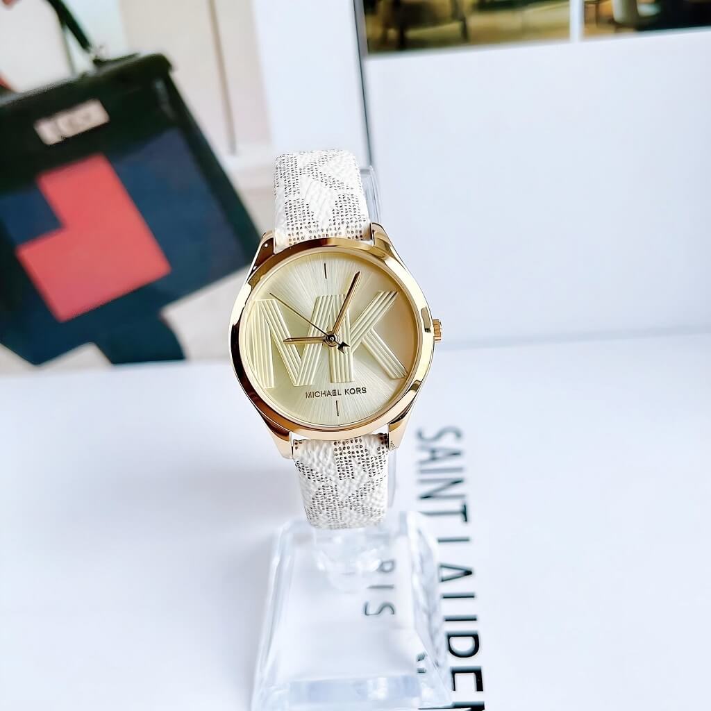  Shop Authentic Michael Kors Jaycie Quartz Gold Dial White Leather Strap Watch for Women - MK2861 - Luxxuri