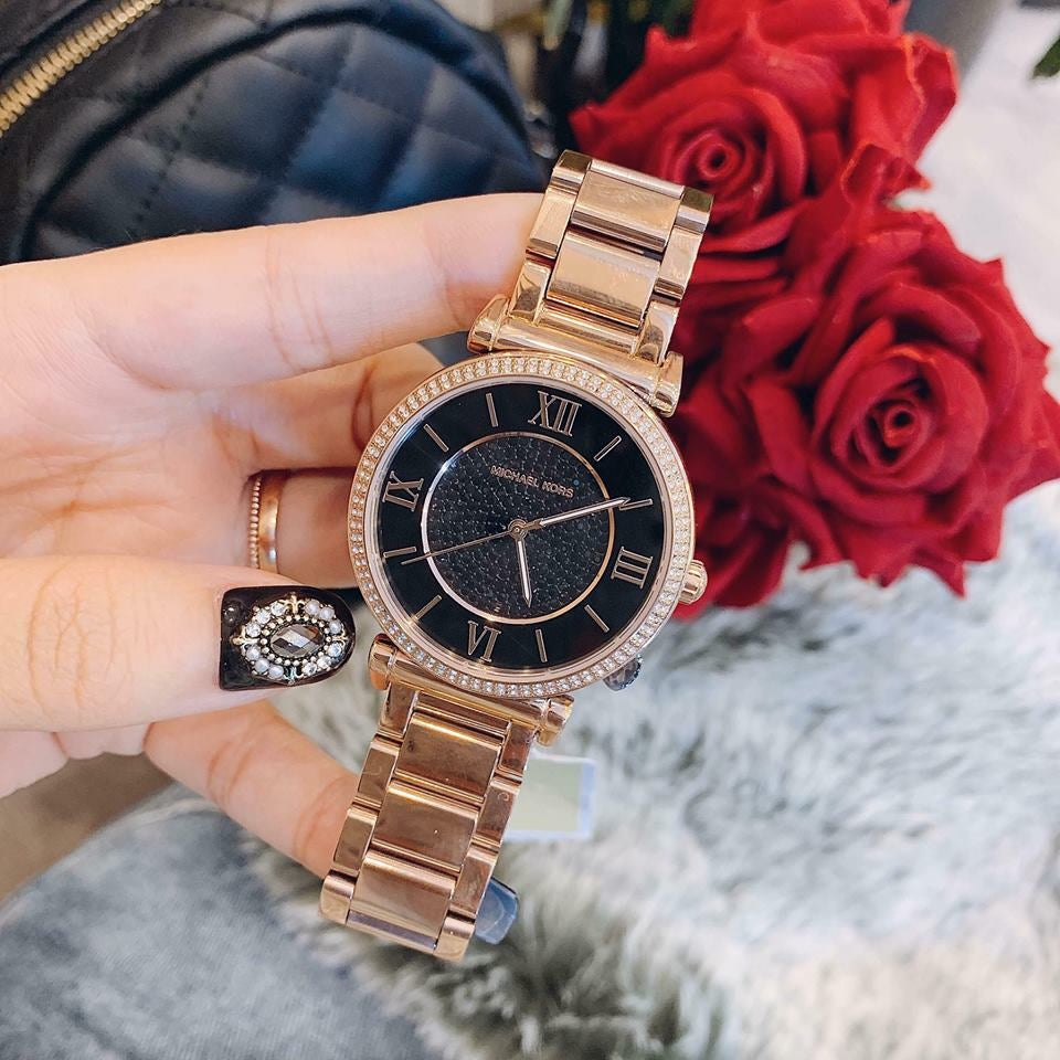  Shop Authentic Michael Kors Catlin Black Diamonds Dial Rose Gold Steel Strap Watch for Women - MK3356 - Luxxuri