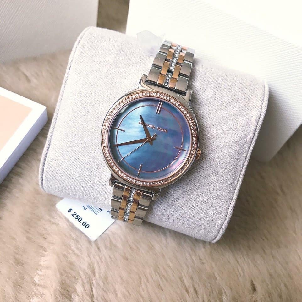  Shop Authentic Michael Kors Cinthia Mother of Pearl Grey Dial Two Tone Steel Strap Watch for Women - MK3642 - Luxxuri