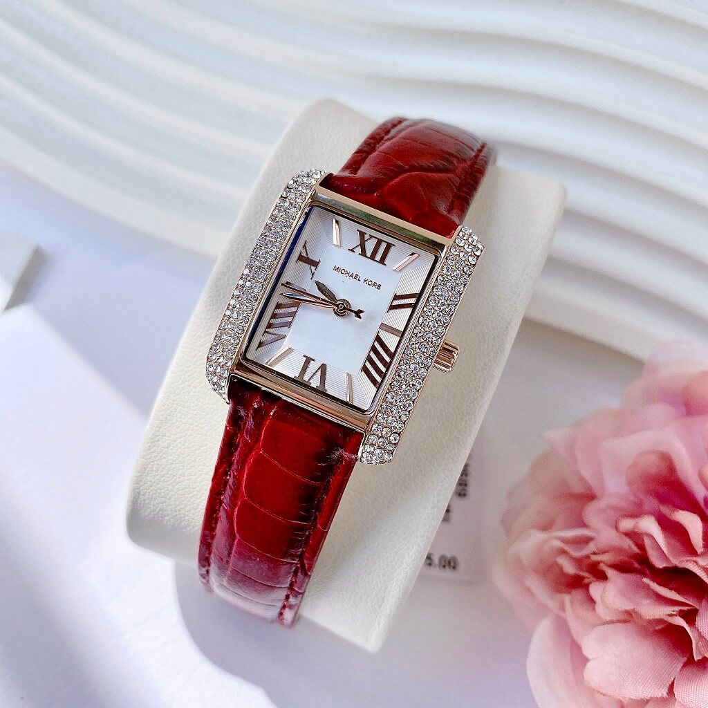  Shop Authentic Michael Kors Emery Quartz Diamonds Silver Dial Red Leather Strap Watch For Women - MK4689 - Luxxuri