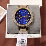  Shop Authentic Michael Kors Parker Chronograph Blue Dial Gold Steel Strap Watch For Women - MK6262 - Luxxuri