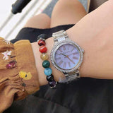 Shop Authentic Michael Kors Taryn Mother of Pearl Purple Dial Silver Steel Strap Watch For Women - MK6562 - Luxxuri