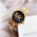 Michael Kors Runway Quartz Black Dial Gold Steel Strap Watch For Women - MK6682