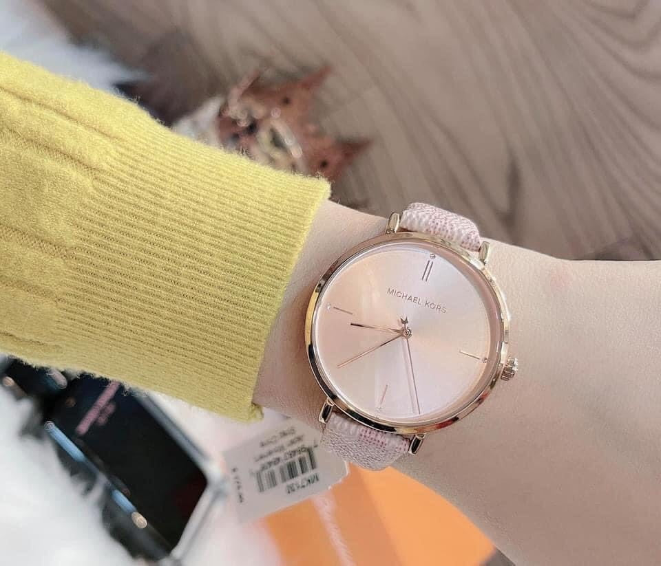  Shop Authentic Michael Kors Jayne Three Hand Rose Gold Dial White Leather Strap Watch For Women - MK7128 - Luxxuri