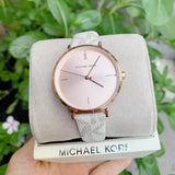  Shop Authentic Michael Kors Jayne Three Hand Rose Gold Dial White Leather Strap Watch For Women - MK7128 - Luxxuri