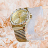  Shop Authentic Michael Kors Lennox Three-Hand Gold Dial Gold Mesh Bracelet Watch For Women - MK7335 - Luxxuri