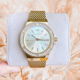  Shop Authentic Michael Kors Lennox Three-Hand Gold Dial Gold Mesh Bracelet Watch For Women - MK7335 - Luxxuri