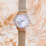  Shop Authentic Michael Kors Lennox Three Hand Rose Gold Dial Rose Gold Mesh Strap Watch For Women - MK7336 - Luxxuri