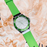  Shop Authentic Michael Kors Everest Three Hand Crystals Silver Dial Green Silicone Strap Watch For Women - MK7360 - Luxxuri