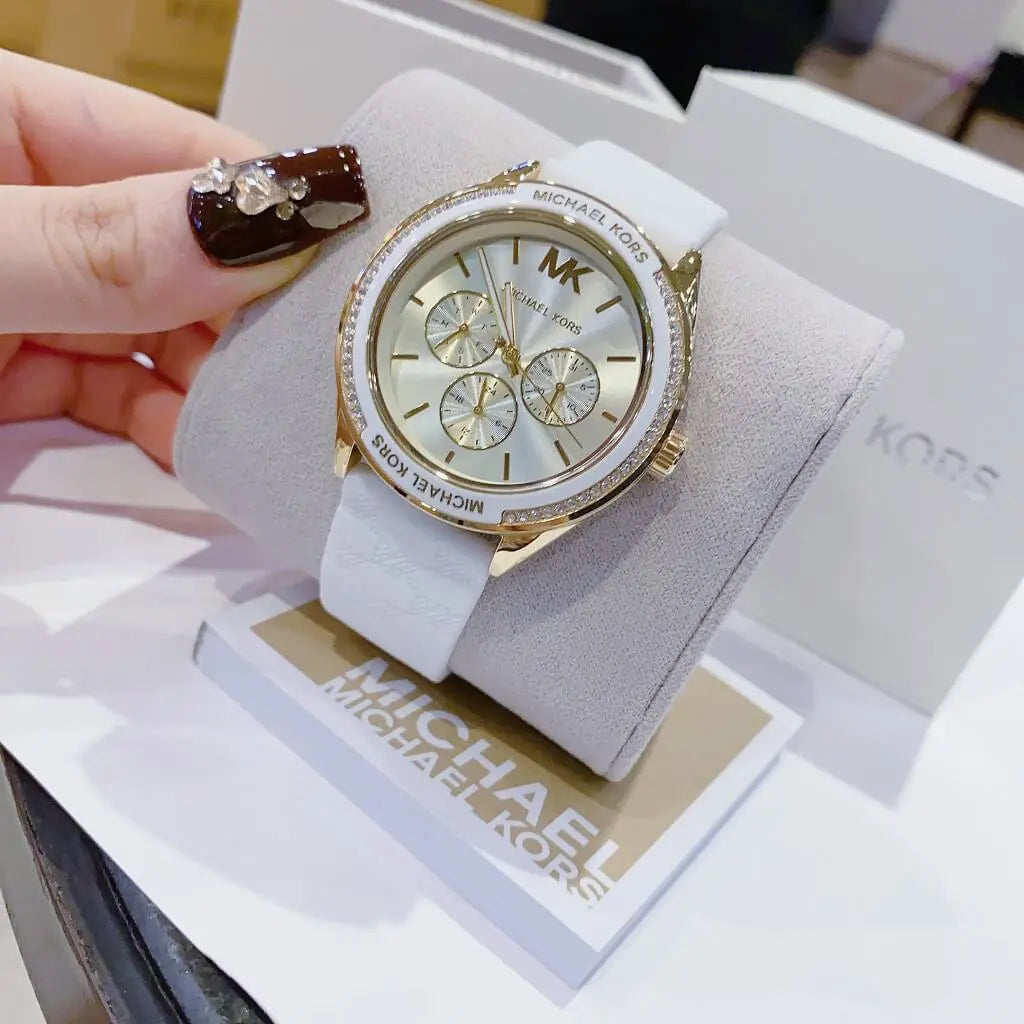  Shop Authentic Michael Kors Jessa Quartz Gold Dial White Silicone Strap Watch For Women - MK7267 - Luxxuri