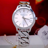  Shop Authentic Michael Kors Runway Three-Hand Silver Dial Silver Steel Strap Watch for Women - MK7474 - Luxxuri