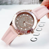  Shop Authentic Michael Kors Runway Three Hand Crystal Pave Dial Pink Rubber Strap Watch For Women - MK6854 - Luxxuri