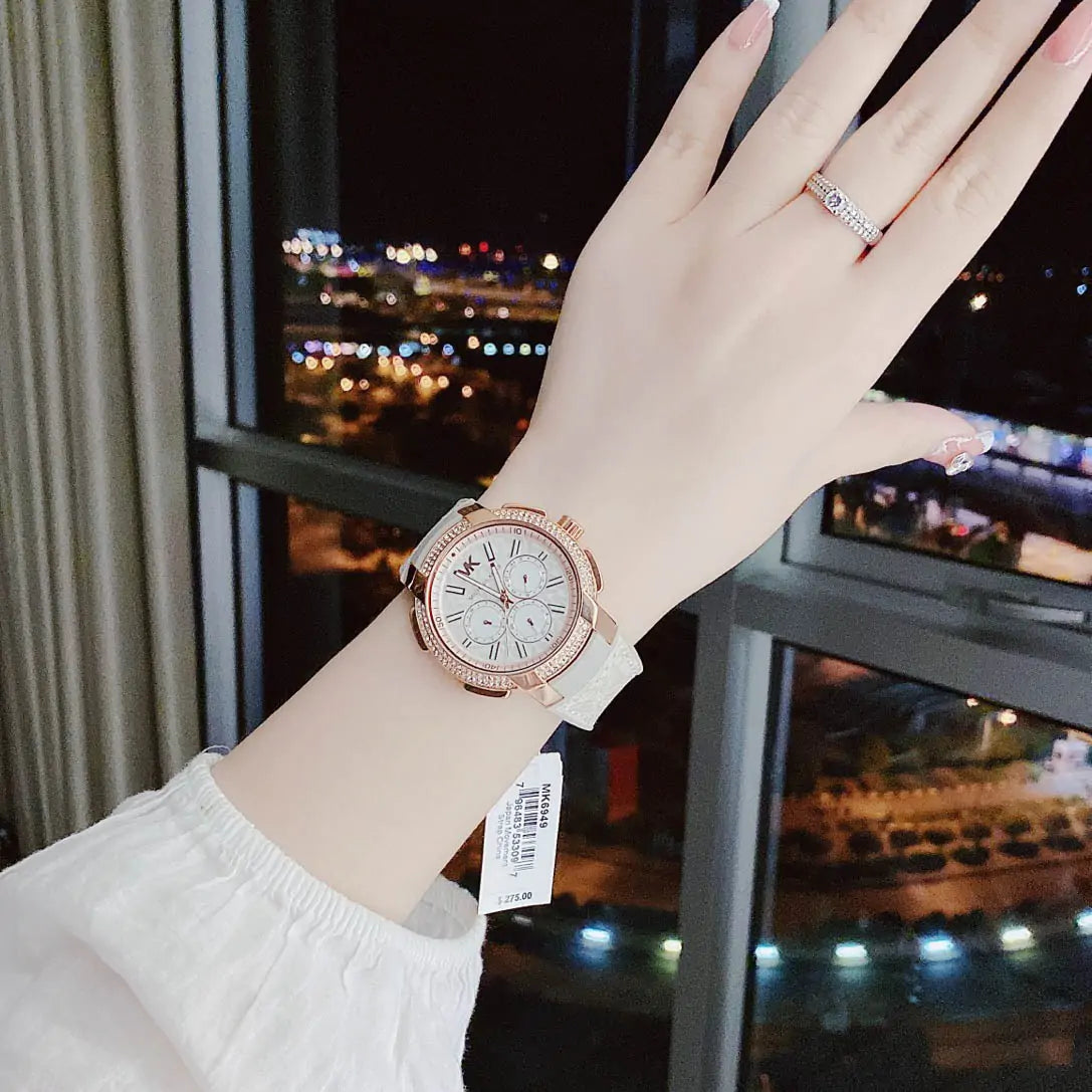  Shop Authentic Michael Kors Sidney Chronograph White Dial Beige Leather Strap Watch For Women - MK6949 - Luxxuri