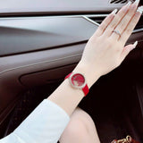  Shop Authentic Swarovski Crystal Frost Red Dial Red Leather Strap Watch for Women - 5519226 - Luxxuri