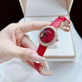  Shop Authentic Swarovski Crystal Frost Red Dial Red Leather Strap Watch for Women - 5519226 - Luxxuri