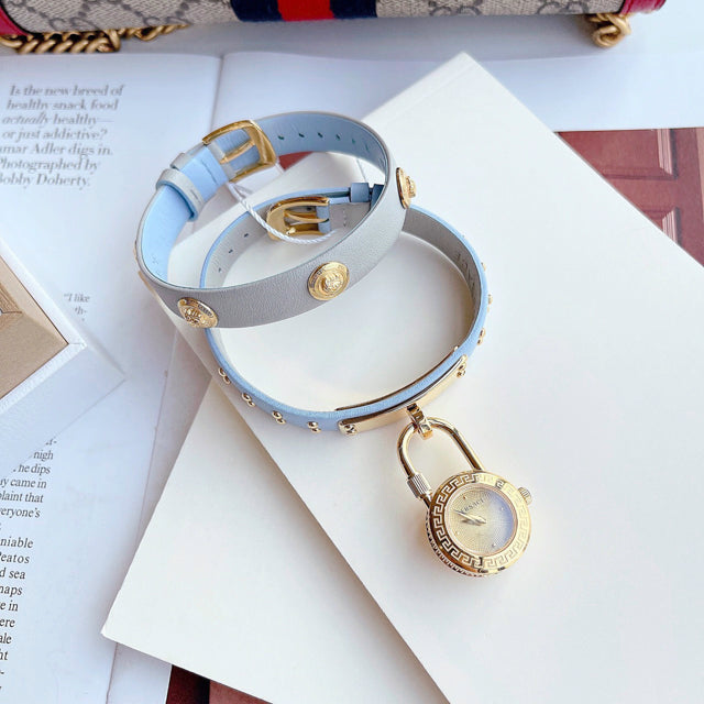  Shop Authentic Versace Medusa Lock Icon Quartz White Dial Blue Leather Strap Watch for Women - VEDW00419 - Luxxuri