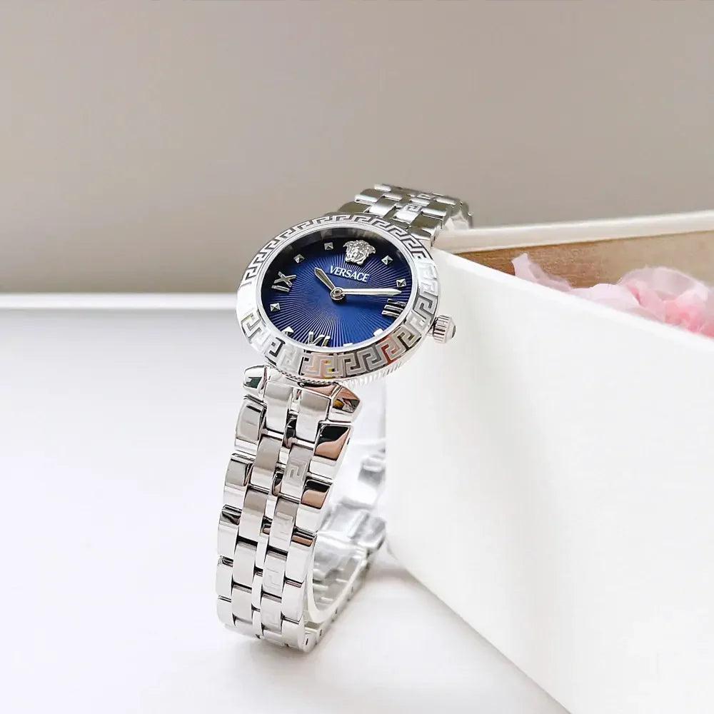  Shop Authentic Versace Daphnis Analog Blue Dial Silver Steel Strap Watch for Women - VEOCA0124 - Luxxuri