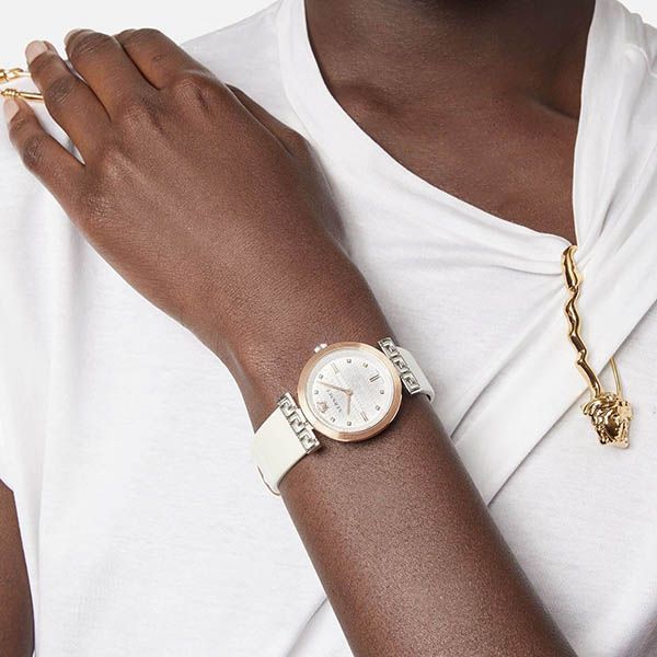  Shop Authentic Versace Greca White Dial White Leather Strap Watch for Women - VELW00120 - Luxxuri
