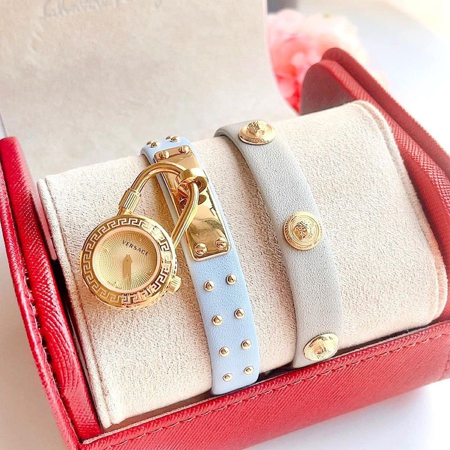  Shop Authentic Versace Medusa Lock Icon Quartz White Dial Blue Leather Strap Watch for Women - VEDW00419 - Luxxuri