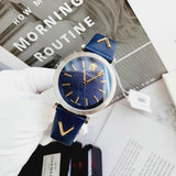  Shop Authentic Versace V-Twist Quartz Blue Dial Blue Leather Strap Watch for Women - VELS00119 - Luxxuri