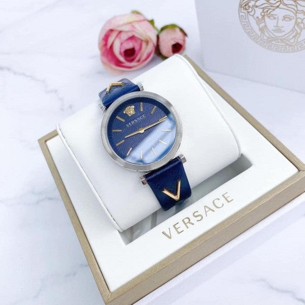  Shop Authentic Versace V-Twist Quartz Blue Dial Blue Leather Strap Watch for Women - VELS00119 - Luxxuri