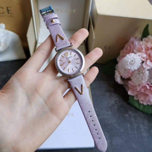  Shop Authentic Versace V-Twist Quartz Purple Dial Purple Leather Strap Watch for Women - VELS00219 - Luxxuri