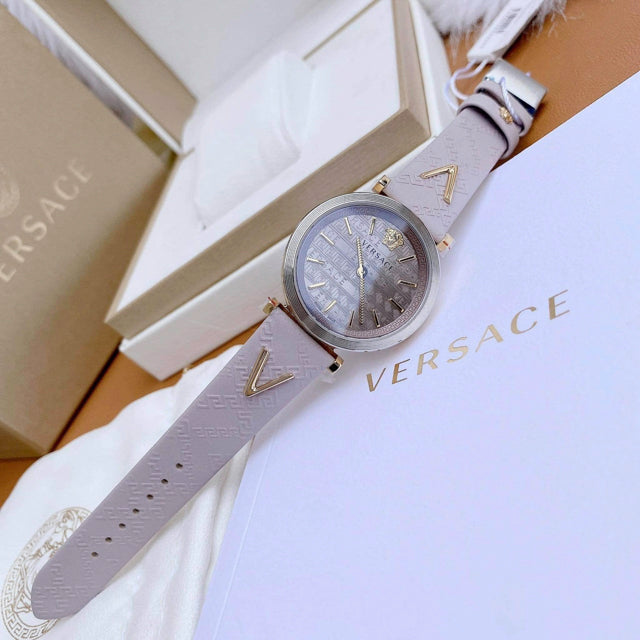  Shop Authentic Versace V-Twist Quartz Purple Dial Purple Leather Strap Watch for Women - VELS00219 - Luxxuri